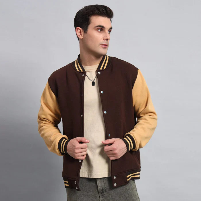 BEIGE & BROWN VARSITY JACKET