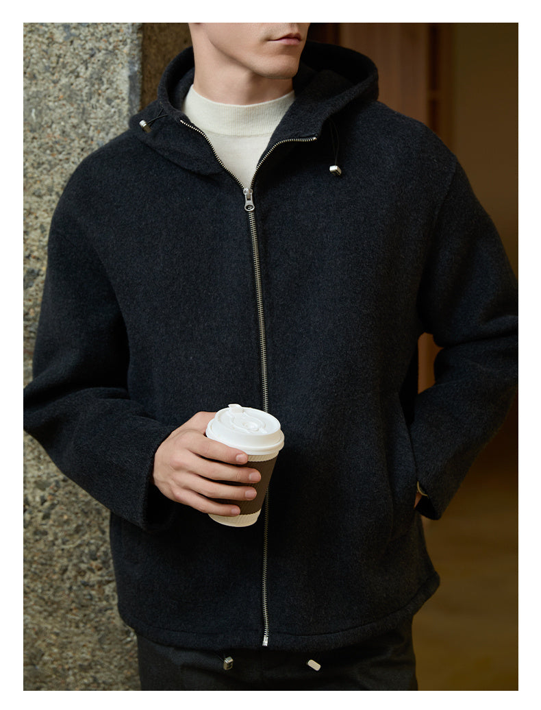 Men's Woolen Coat Hooded Jacket Loose