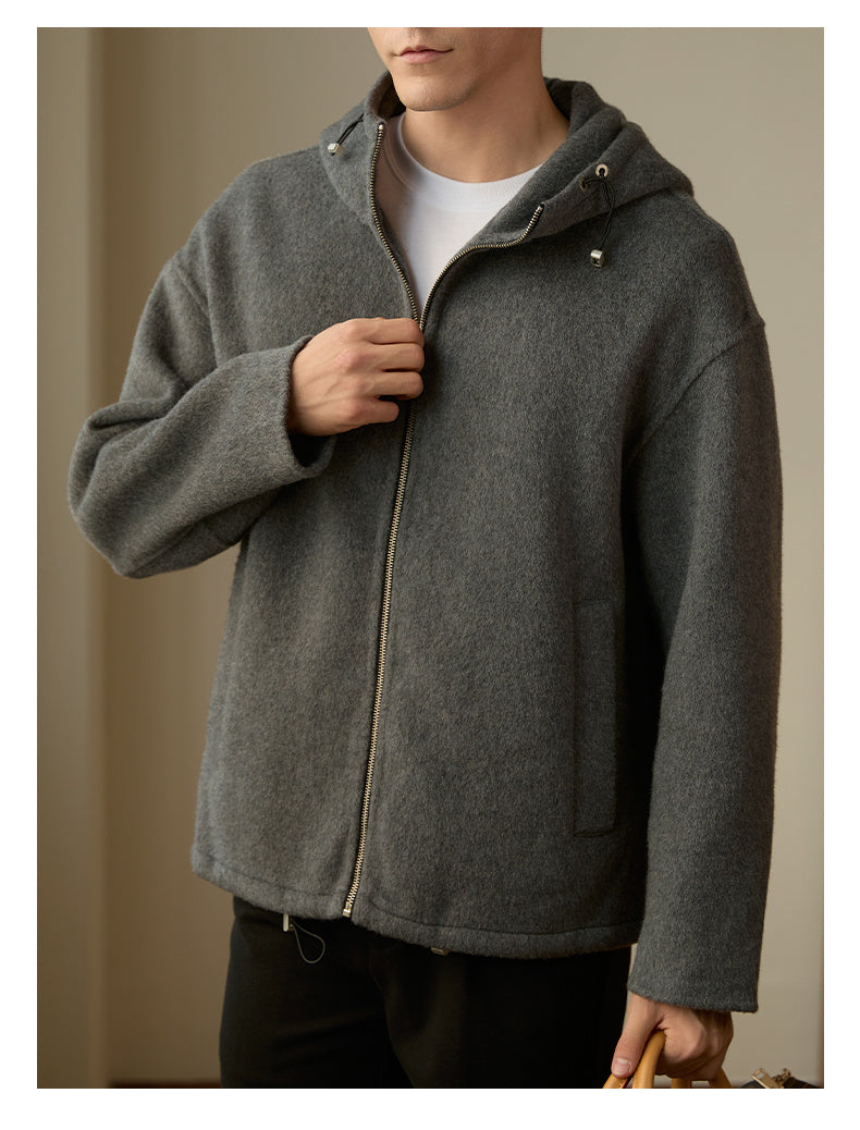 Men's Woolen Coat Hooded Jacket Loose