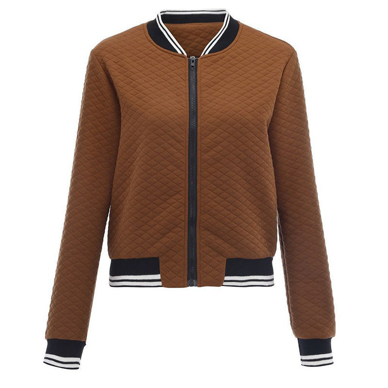Women's Long Sleeve Contrast Trim Baseball Jacket - Casual Zip Up Sporty Top For Spring&Fall