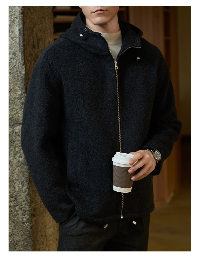 Men's Woolen Coat Hooded Jacket Loose