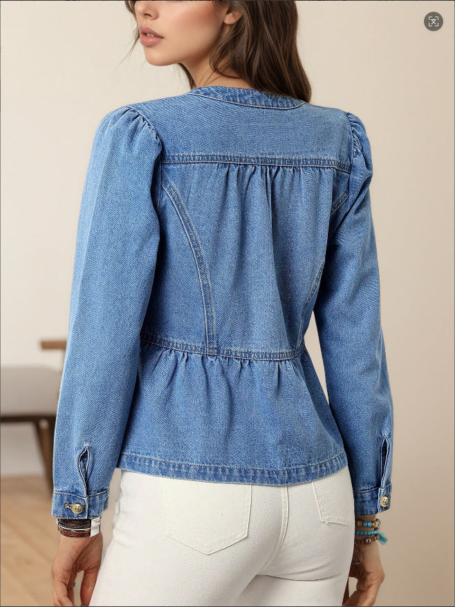 European And American Leisure All-matching Pullover Round Neck Puff Sleeve Top