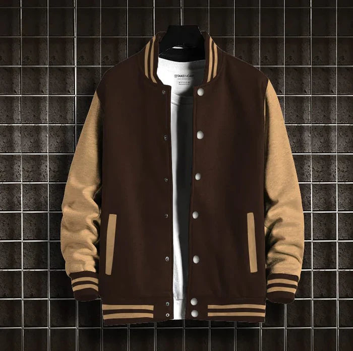 BEIGE & BROWN VARSITY JACKET