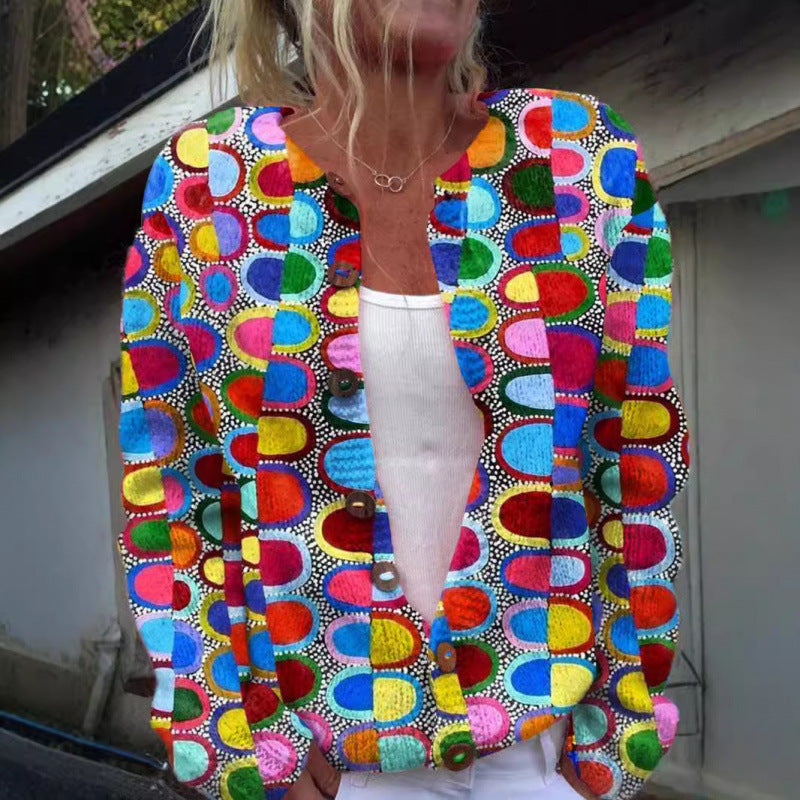 Fashion Printed Cardigan Knit Jacket For Women