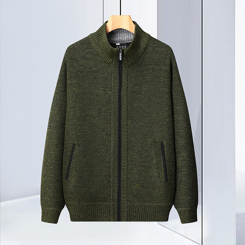 Stand Collar Sweater Coat For Men Fleece Jacket