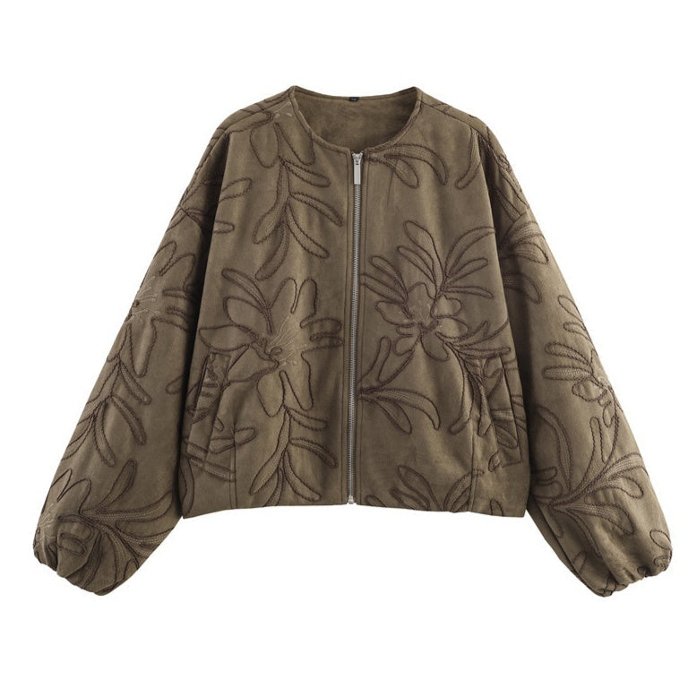 Suede Embroidered Pilot Jacket Women