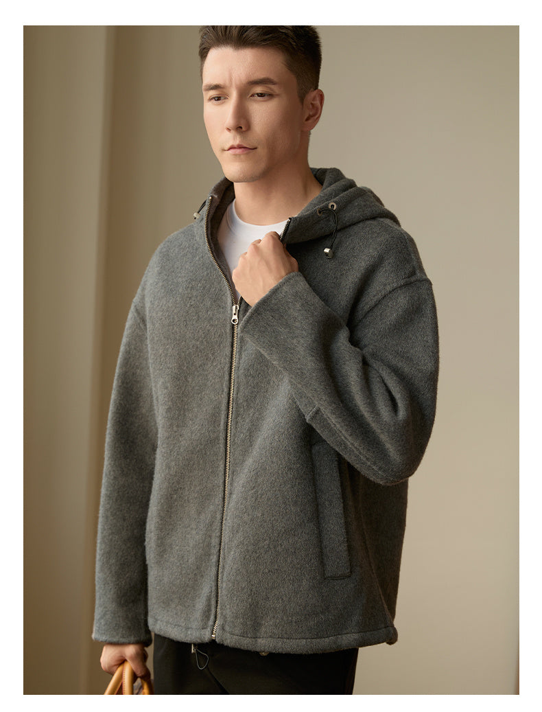 Men's Woolen Coat Hooded Jacket Loose